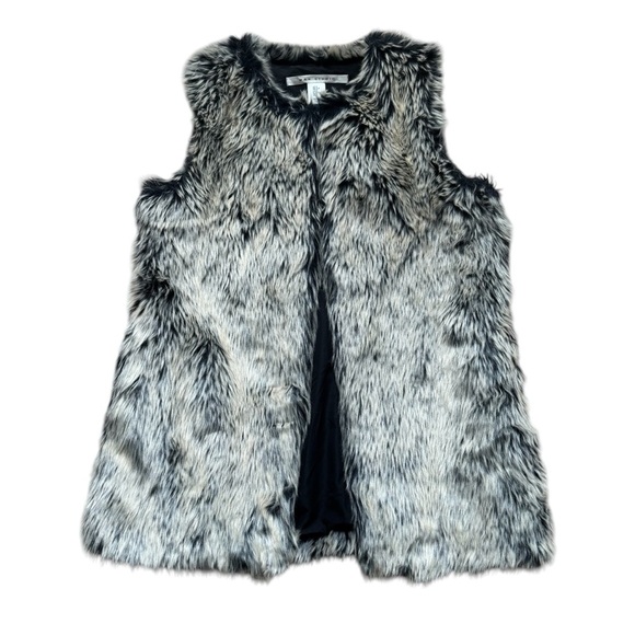 Y2K Max Studio Faux Fur Vest Tan Black Small - Picture 1 of 7